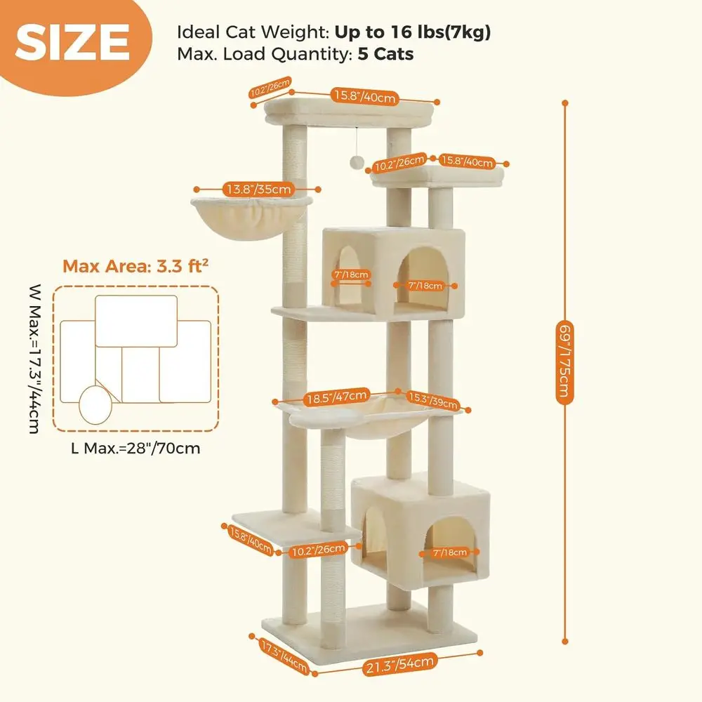 69 Large Cat Tree with Hammock - Cat Scratching Post incelemesi ve fiyatı