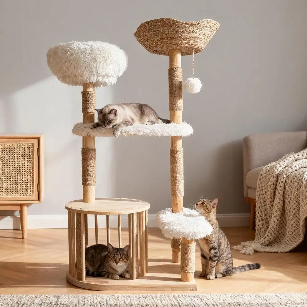 Natural Wooden Cat Tower with  - Cat Scratching Post incelemesi ve fiyatı