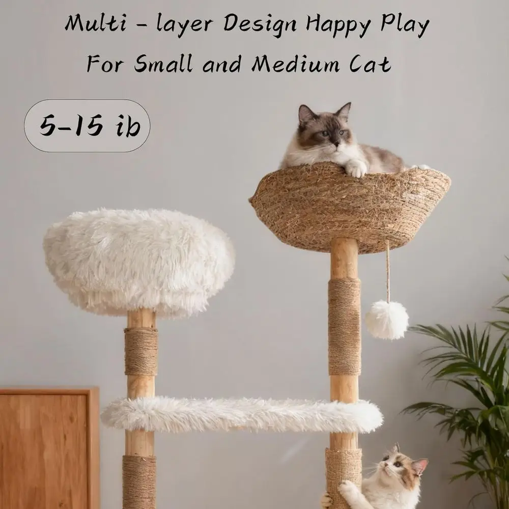 Natural Wooden Cat Tower with  - Cat Scratching Post incelemesi ve fiyatı