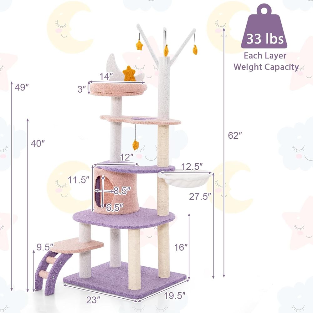 62-Inch Multi-Level Cat Tower  - Cat Scratching Post incelemesi ve fiyatı